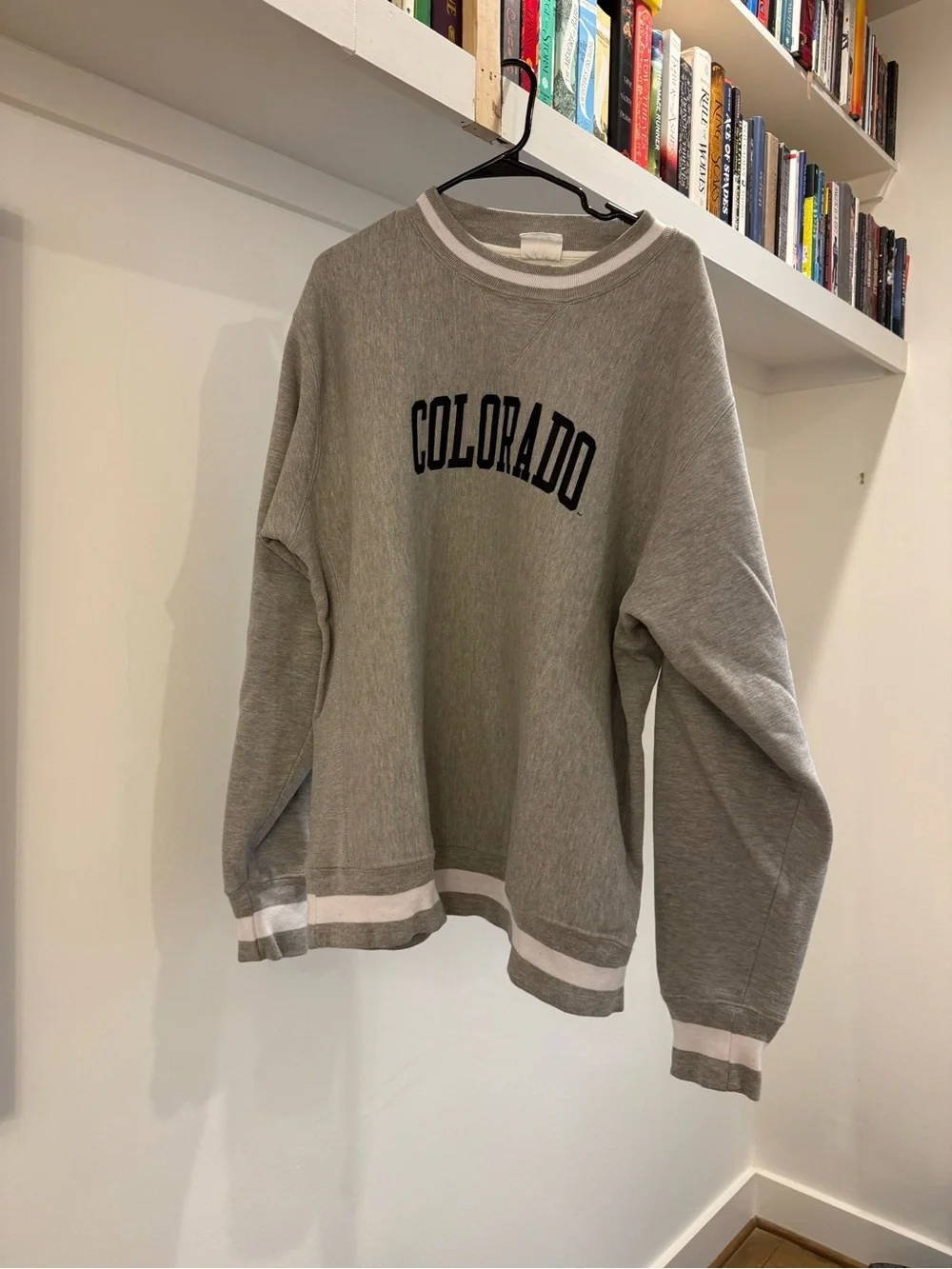 Champion Gray Crewneck Sweatshirt with Colorado Script and White Striping